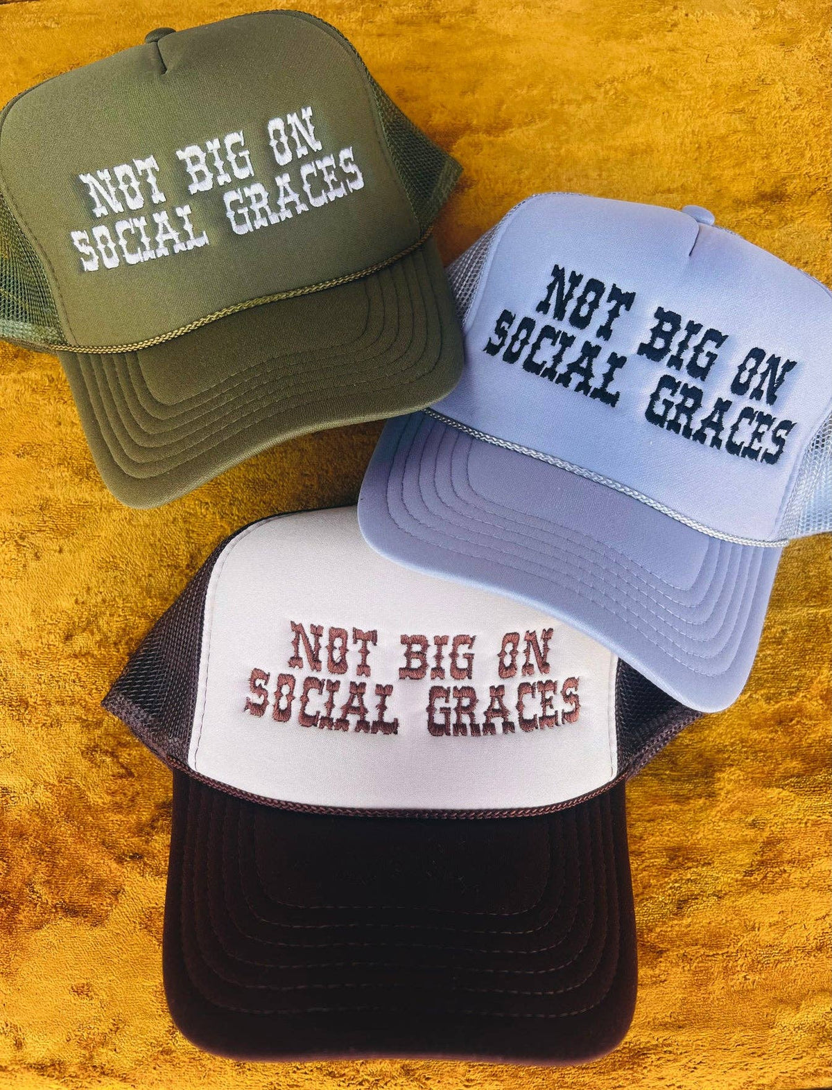 NOT BIG ON SOCIAL GRACES FOAM TRUCKER : BLUEISH GREY